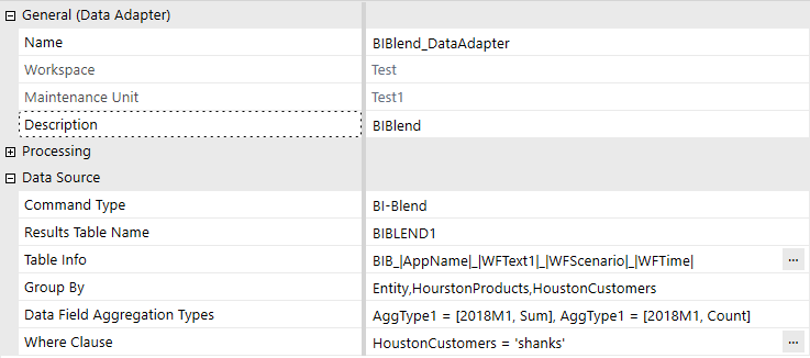 The Data Adapter properties display showing Data Source field entries